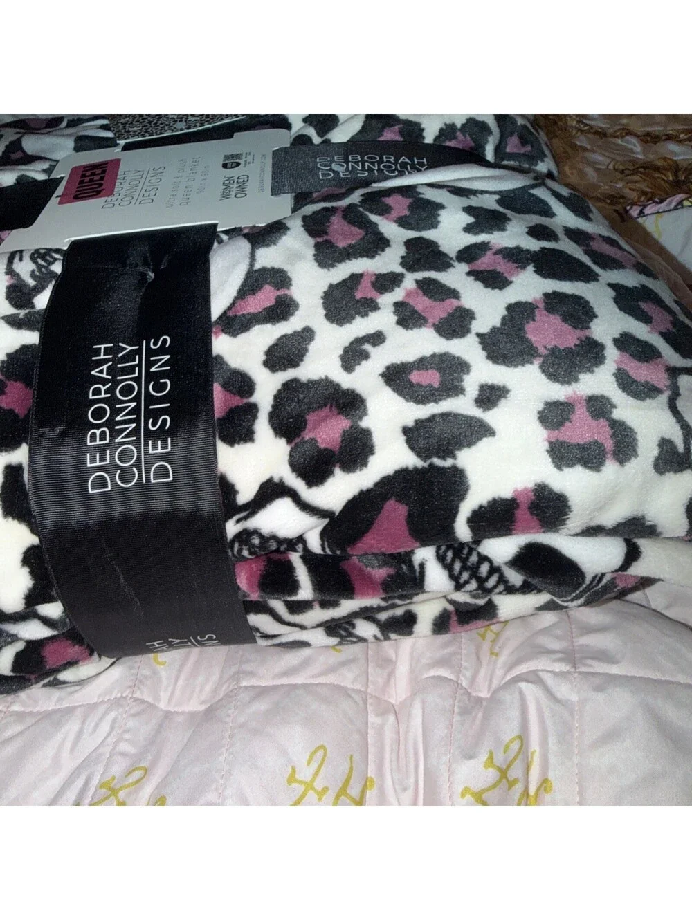 Deborah Connolly Designs Skull Purple Leopard  Print Queen Halloween Blanket